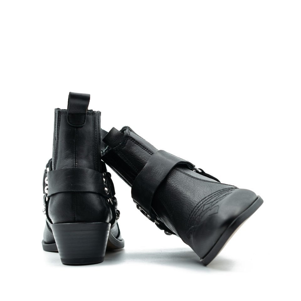 HAKİKİ DERİ SİYAH WESTERN BAYAN BOT OUTLET