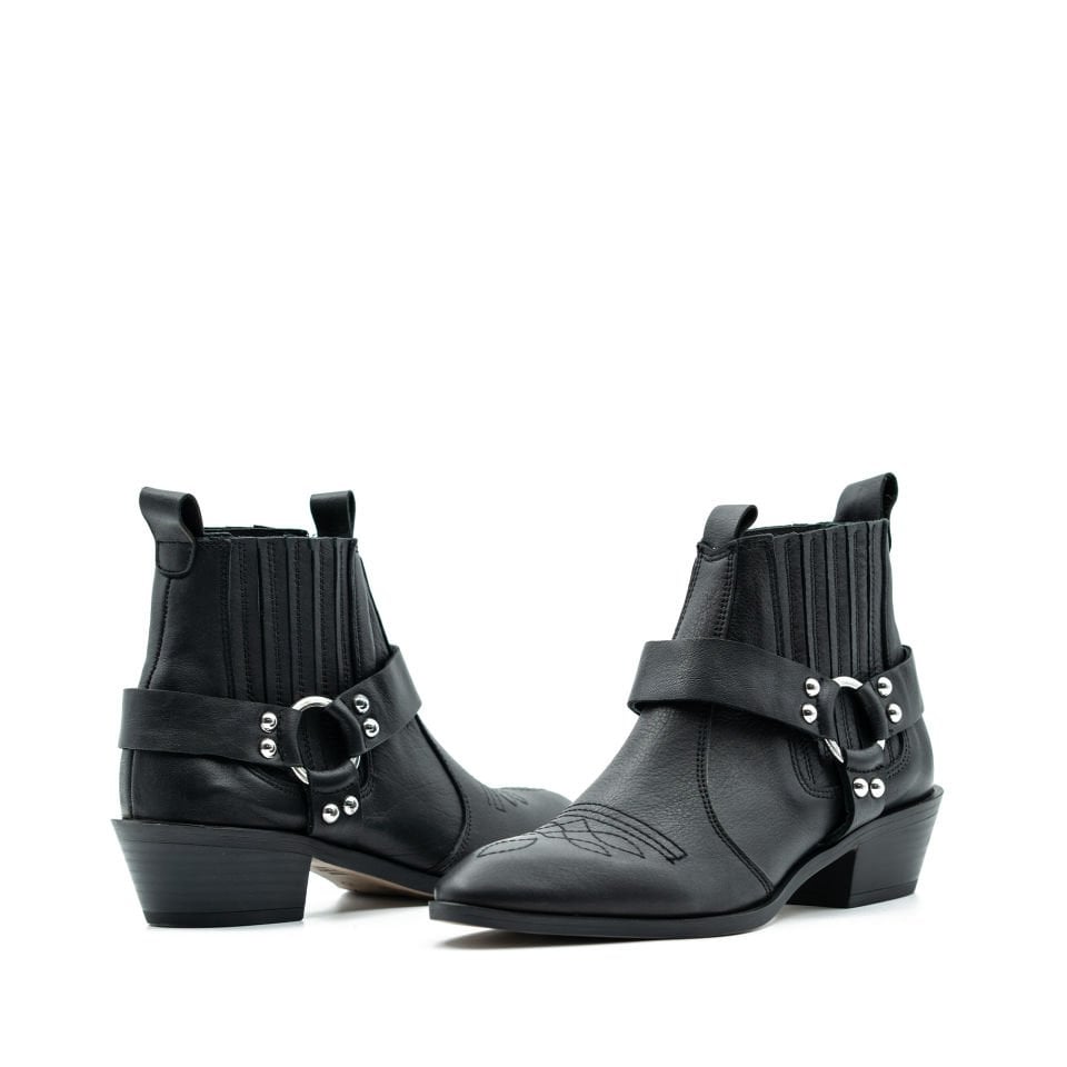 HAKİKİ DERİ SİYAH WESTERN BAYAN BOT OUTLET
