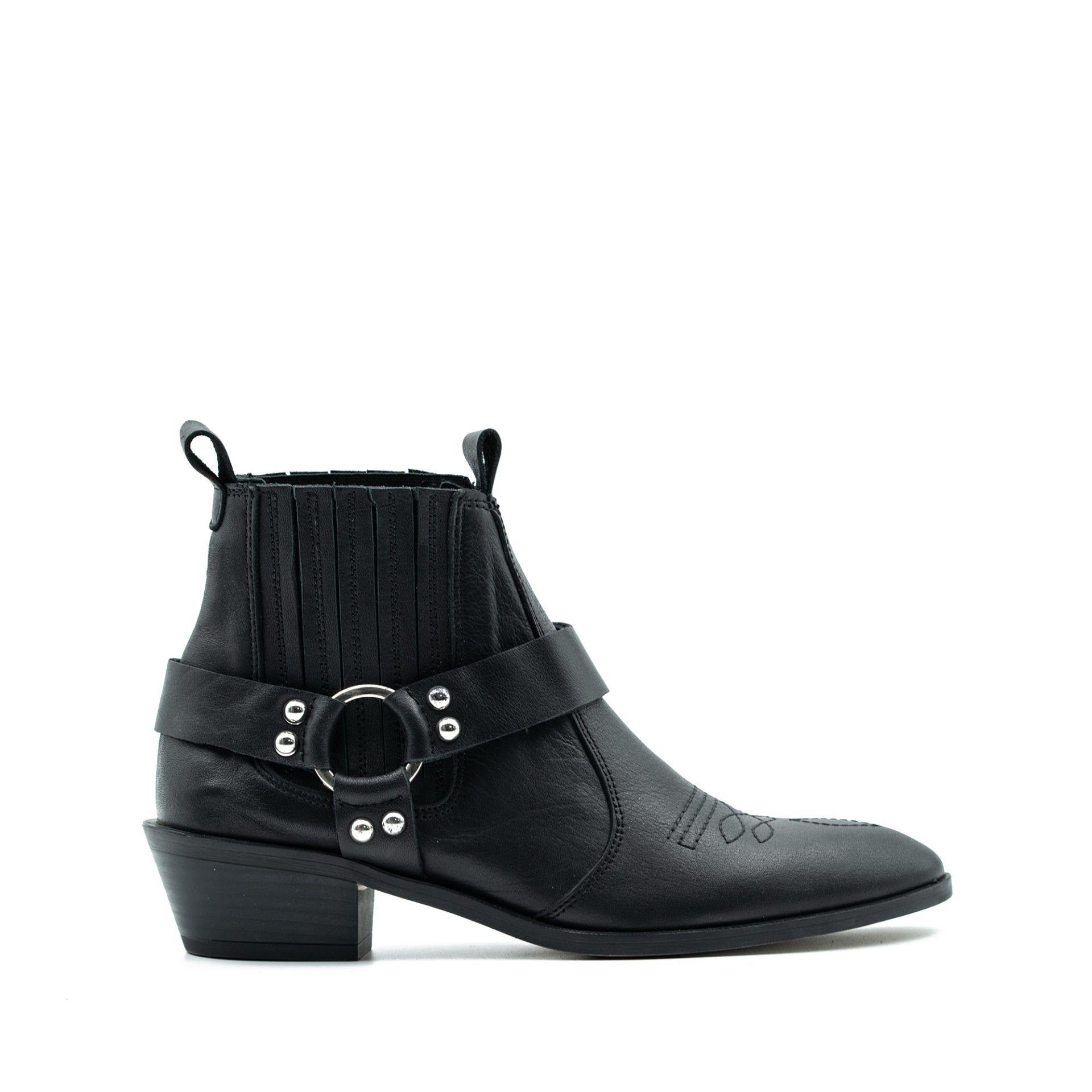 HAKİKİ DERİ SİYAH WESTERN BAYAN BOT OUTLET