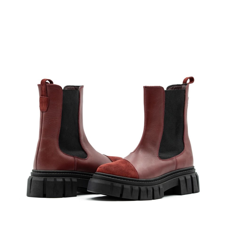 HAKİKİ DERİ BORDO BAYAN BOT OUTLET