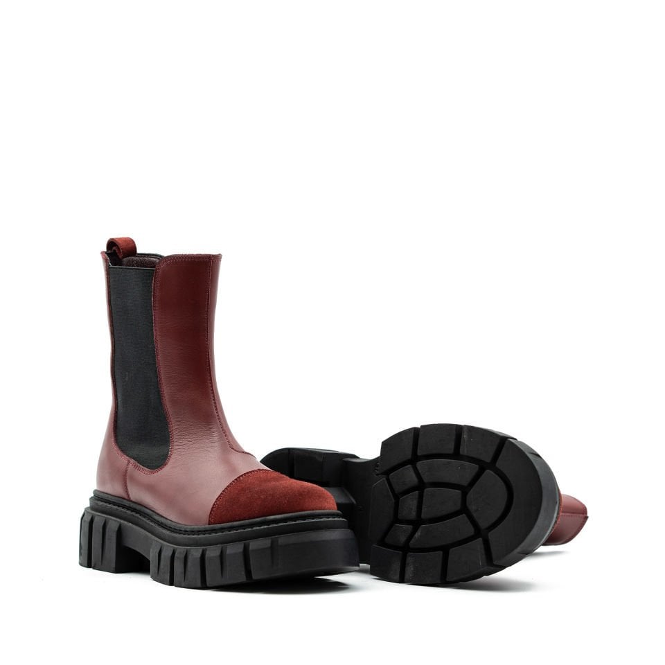 HAKİKİ DERİ BORDO BAYAN BOT OUTLET