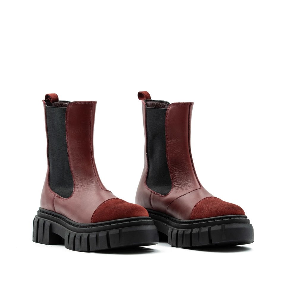 HAKİKİ DERİ BORDO BAYAN BOT OUTLET
