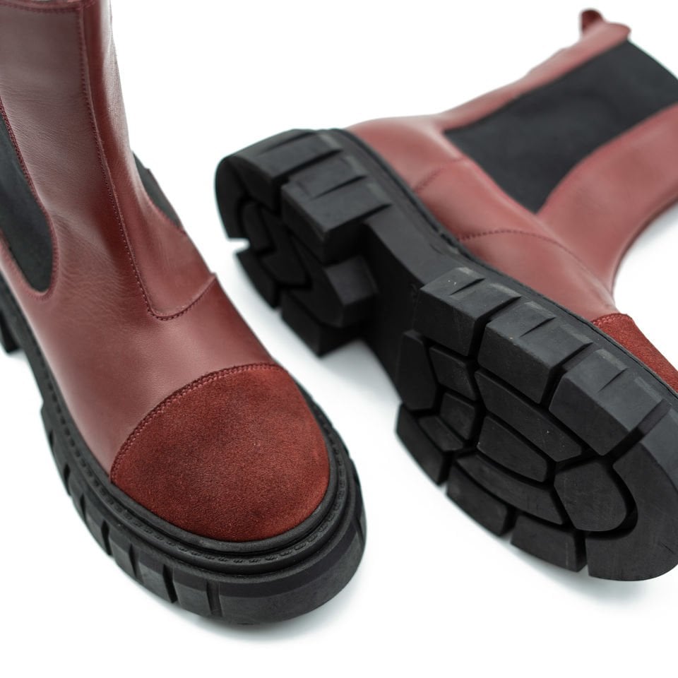 HAKİKİ DERİ BORDO BAYAN BOT OUTLET